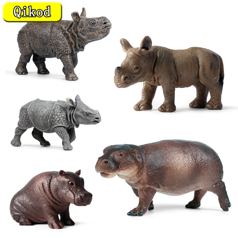 Small Size African Wild Rhinoceros Simulation Animal Hippo Action Figure Farm Animal Figurines Collectible Model Educational Toy