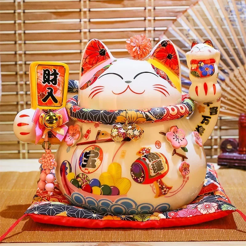 

9-дюймовый керамический орнамент Fortune Cat Maneki Neko, украшение для дома, подарок, фэн-шуй, счастливый кот, копилка, центральная часть