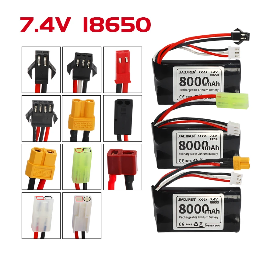 7.4V high capacity battery 7.4V 8000mah 18650 Lipo Battery for Q46 Wltoy 10428 12428/12423 X9115 144001 RC Car Spare Accessories