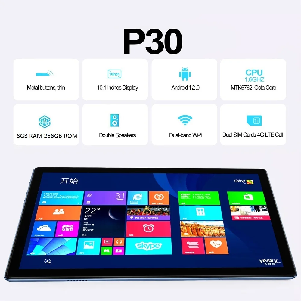 Tablette PC Android 12 de 10.1 Pouces, Octa Core, 8 Go de RAM, 256 Go, 4G, Appel Téléphonique, Bluetooth, Wifi, Google, Nouveauté