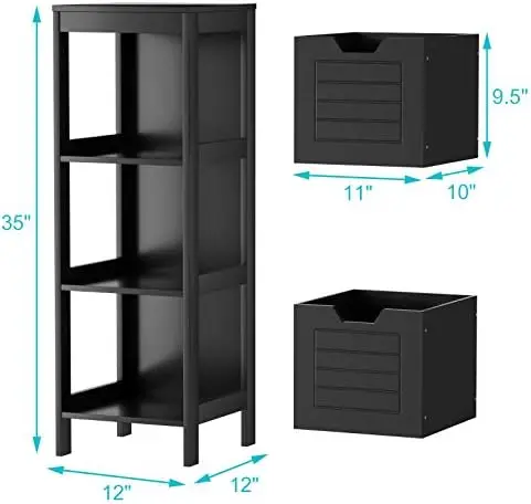 

Bathroom Floor Cabinet, Multifunctional Wooden Rack Free Standing Organizer w/ 2 Drawers, Sturdy for Home Office Living Room B