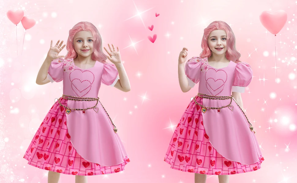 Mädchen Rise Rotes Kostüm Bridget Rosa Prinzessin Kleid mit Zubehör für Film Cosplay Halloween Karneval Geburtstag Party Outfit – Detail 2