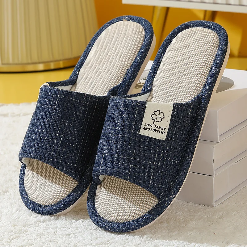 Home Linen Slippers For Men In Spring&Autumn Comfortable Bedroom Open-toed&Breathable Slippers Men's & Women's Shoes Summer