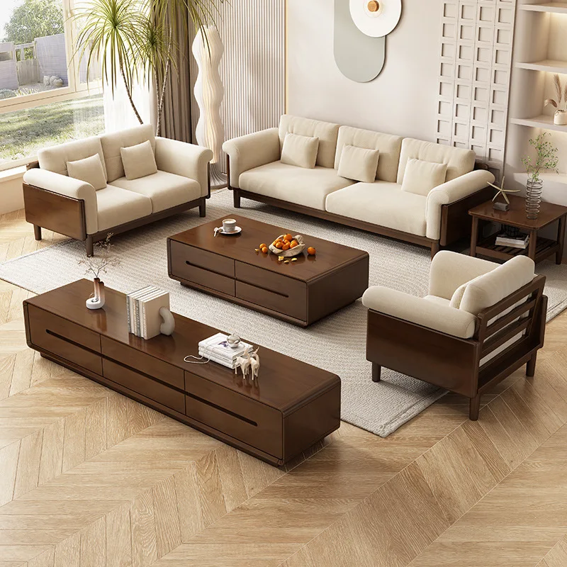 Flannel sofa living room combination Japanese simple white cream style furniture small apartment simple sofa