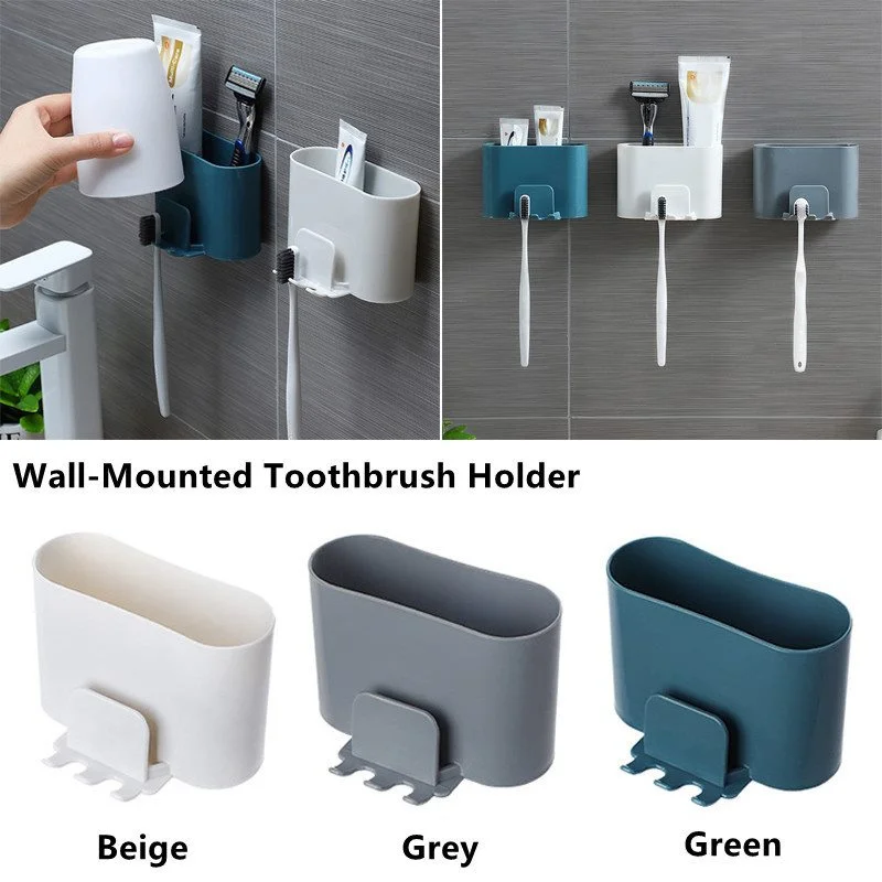 Wall-Mounted Toothbrush Holder Bathroom Punch-Free Mouthwash Cup Holder Rack