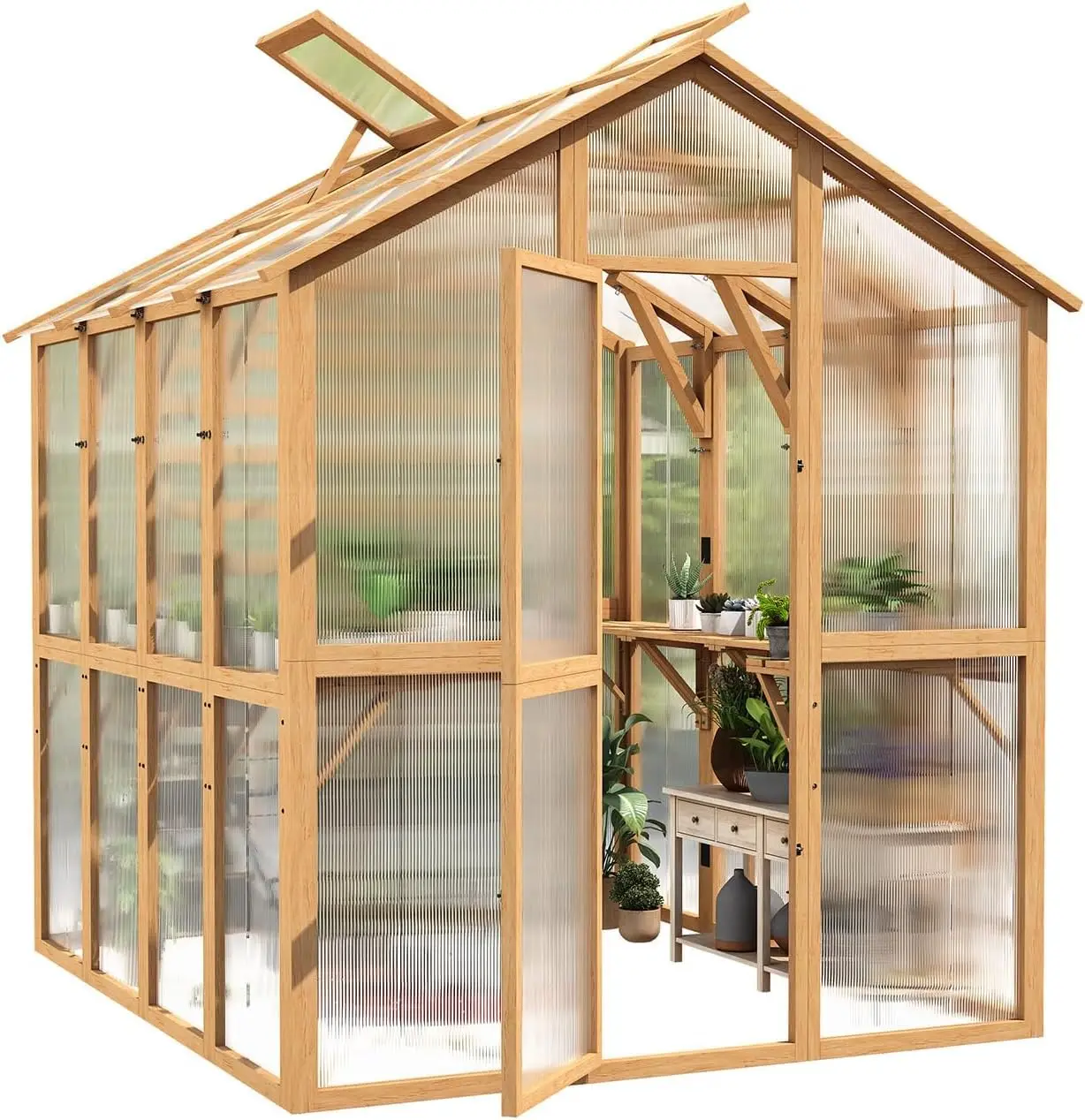 6X8 FT Wood Greenhouses for Outdoors, Custom