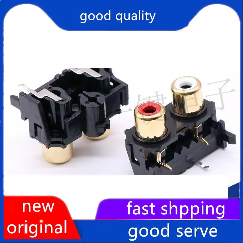 10pcs original new AV2-14 same core socket 4-pin RCA socket double 2-hole welded audio AV video socket gold-plated lotus socket