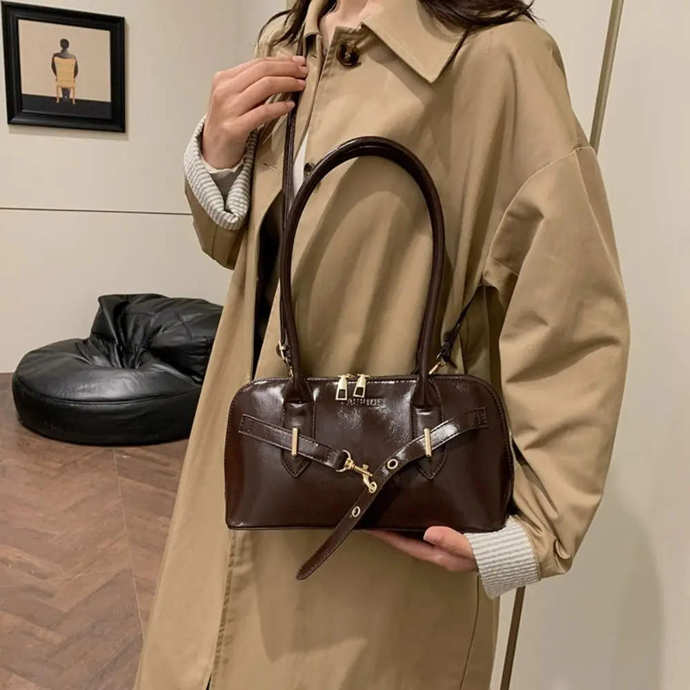 

Повседневная сумка на плечо в корейском стиле в стиле ретро, сумка из искусственной кожи, сумка для боулинга, однотонная большая вместительная сумка для подмышек, уличная сумка