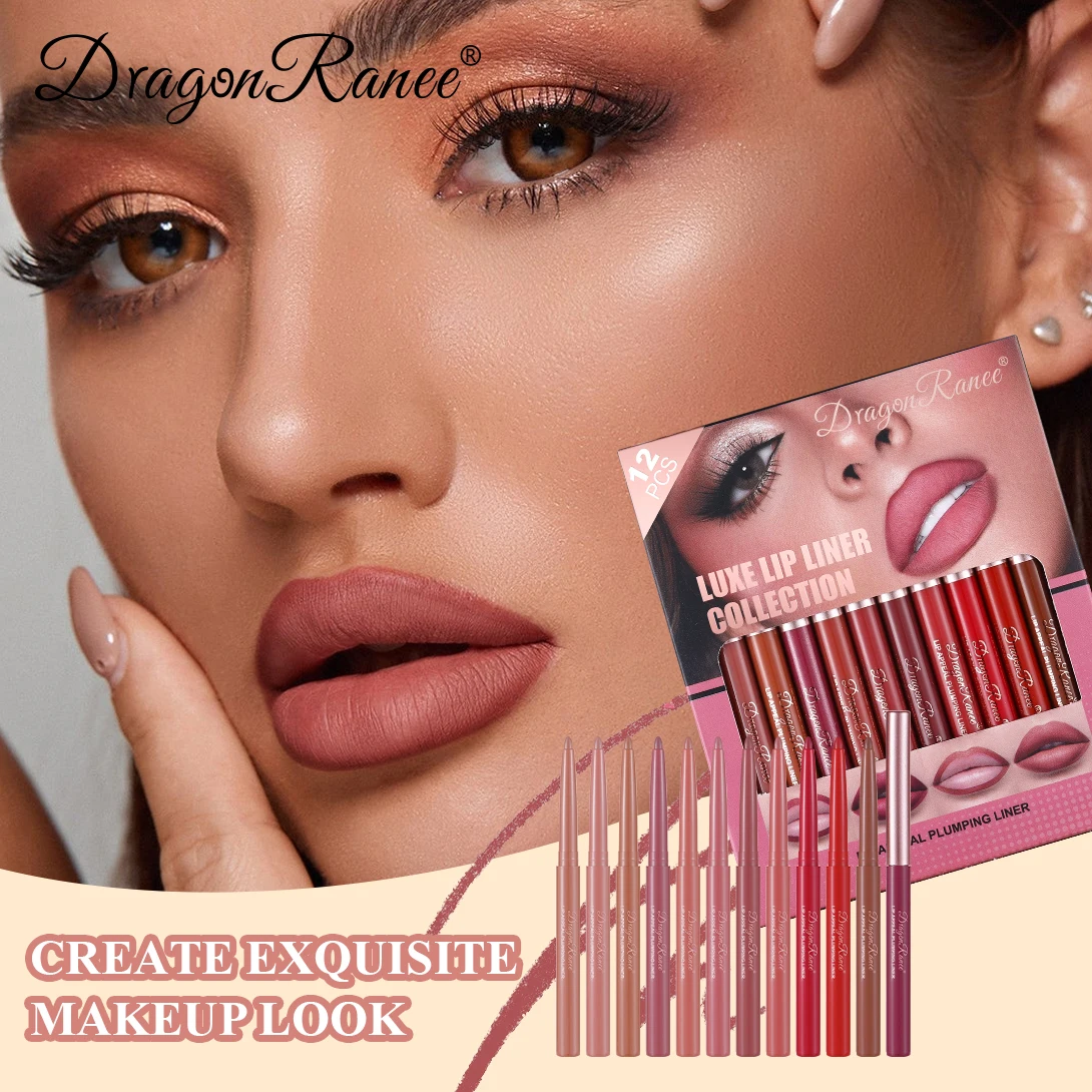 12-Piece Lip Liner Set, Matte Finish, Easy to Apply, Waterproof and Sweat-Proof, Versatile for Daily Use, Long-Lasting, Fine and Non-Smudging, a Must-Have for Beginners