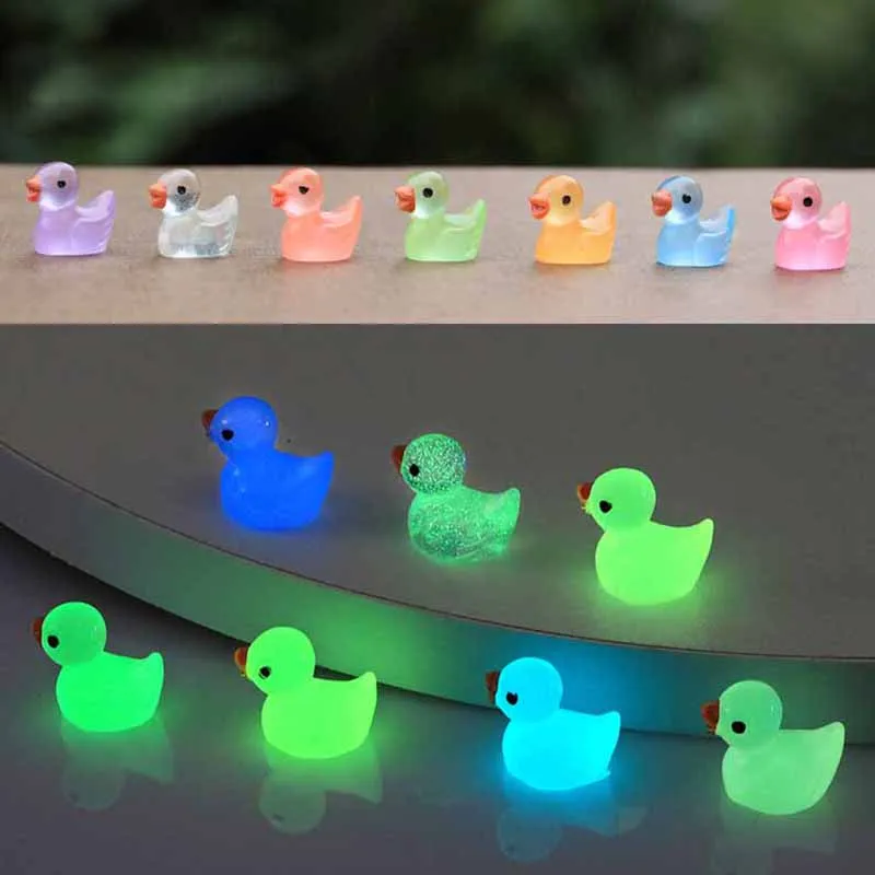 10Pcs Moss Micro Landscape Colorful Glow-in-the-dark Small Duck Toy Model Creative Cute DIY Desktop Decorations Accessories