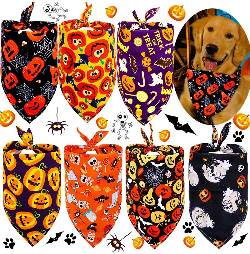 Halloween-Hundebandanas, Hundezubehör für kleine und große Hunde, Katzen, Welpen, Halstuch, Kürbis, Totenkopf, Hunde-Bandana, 1 Stück – Detail 4