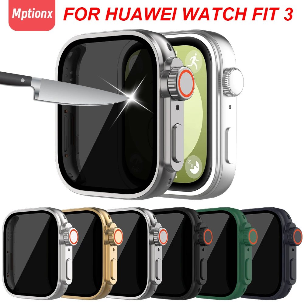 Privacy Glass+Case For Huawei Watch Fit 3 Change To Ultra Anti-Peeping Screen Protector Hard Bumper Cover for Upgrade to Ultra2