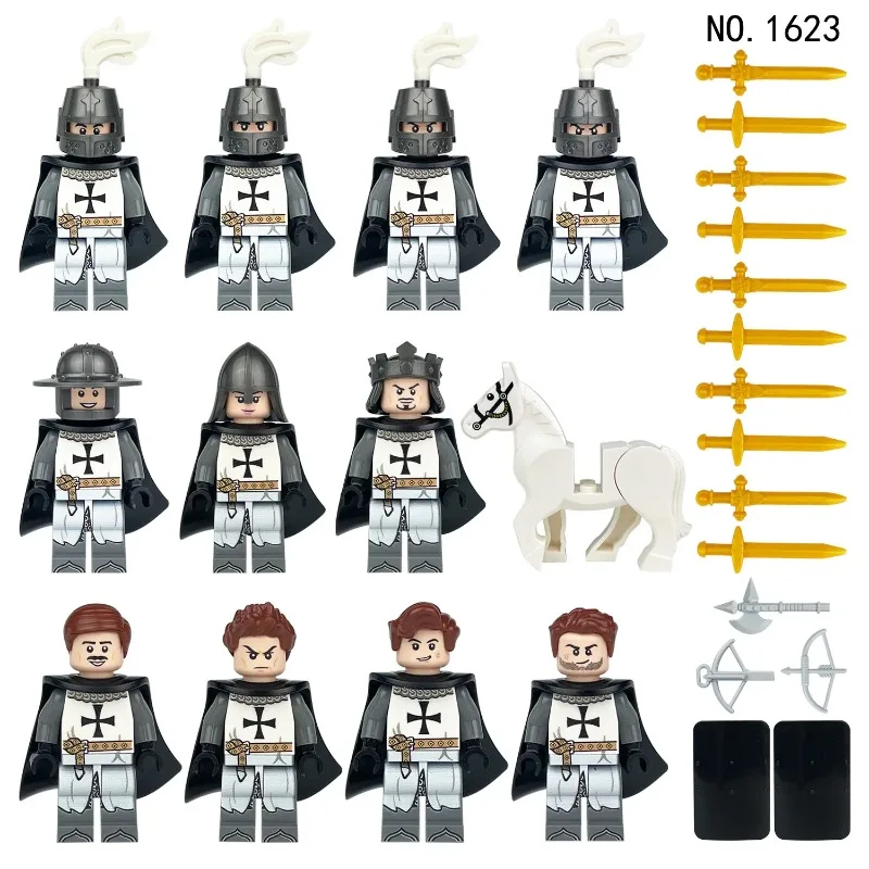 Soldado medieval, caballero de Roma, bloques de construcción ensamblables, accesorios de caballo blanco, juguete, regalo de cumpleaños, regalos