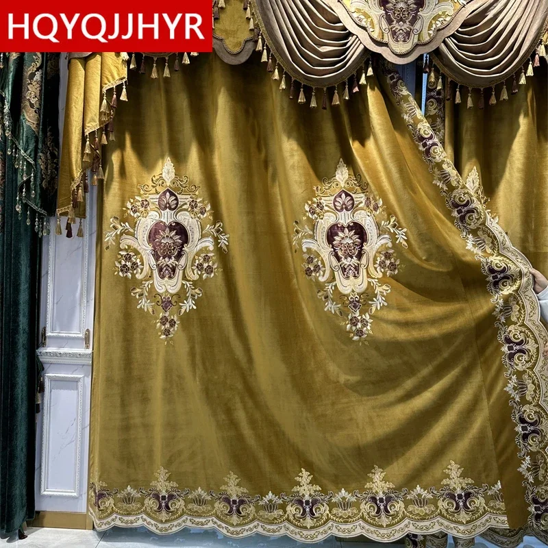 European Gold Velvet Embroidered Blackout Villa Curtains for Living Room Bedroom High Quality Voile Curtain for Hotel Window