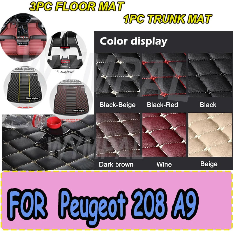

LUXURY Car Floor Mats For Peugeot 208 A9 2012~2018 Carpets Luxury Leather Mat Durable Rugs Anti Dirty Pad Set