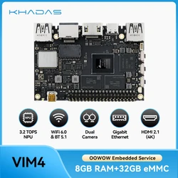 Khadas New VIM4 SBC 2023: Amlogic A311D2 Single Board Computer SBCs with the Mali G52 MP8(8EE) GPU | 8GB + 32GB 3.2TOPS NPU