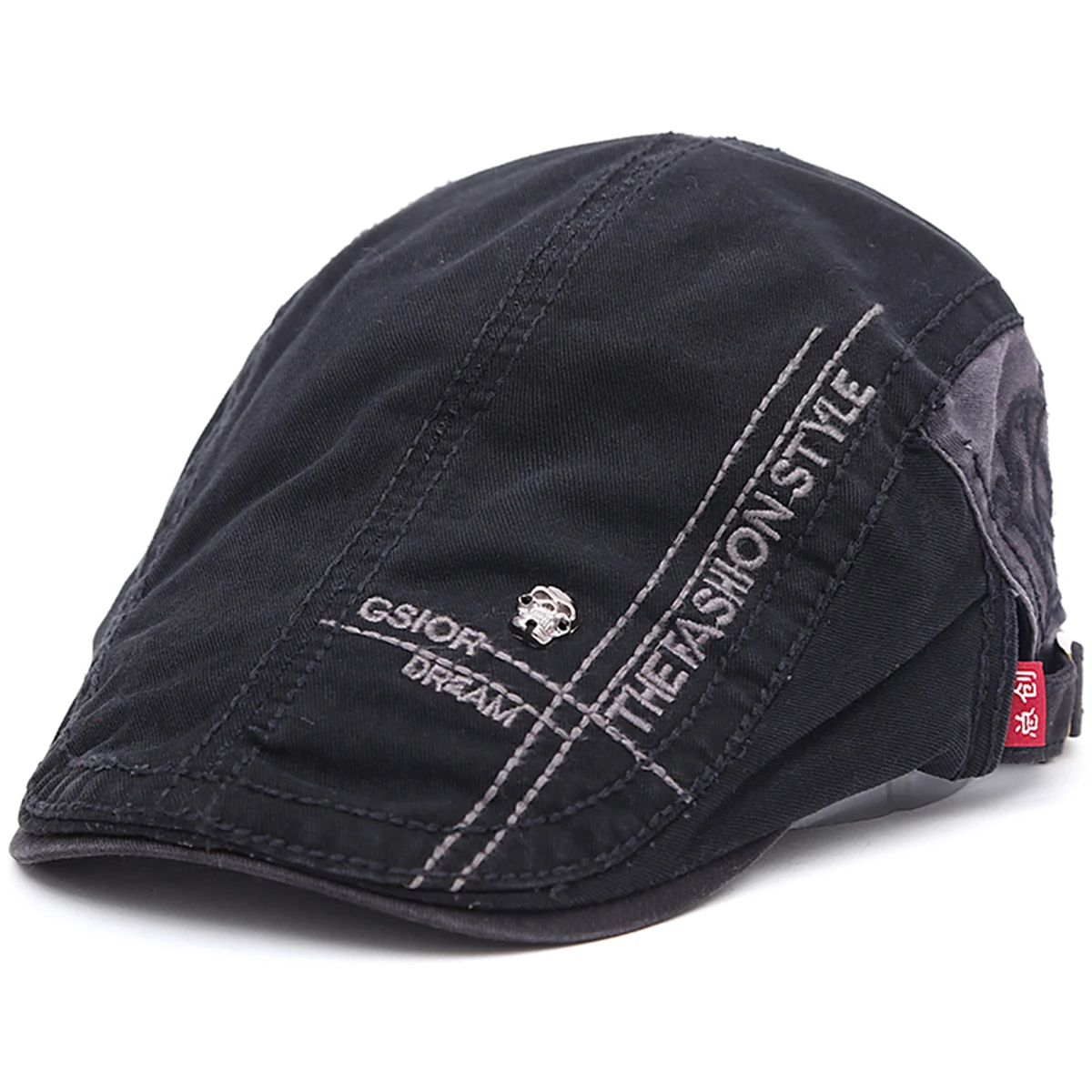 قبعات رجالي مسطحة قابلة للتعديل ، قبعات الرسامين البريطانيين ، قبعات الهيب هوب ، قبعة ذات ذروة ، ملصق شريط الجمجمة ، الربيع والخريف