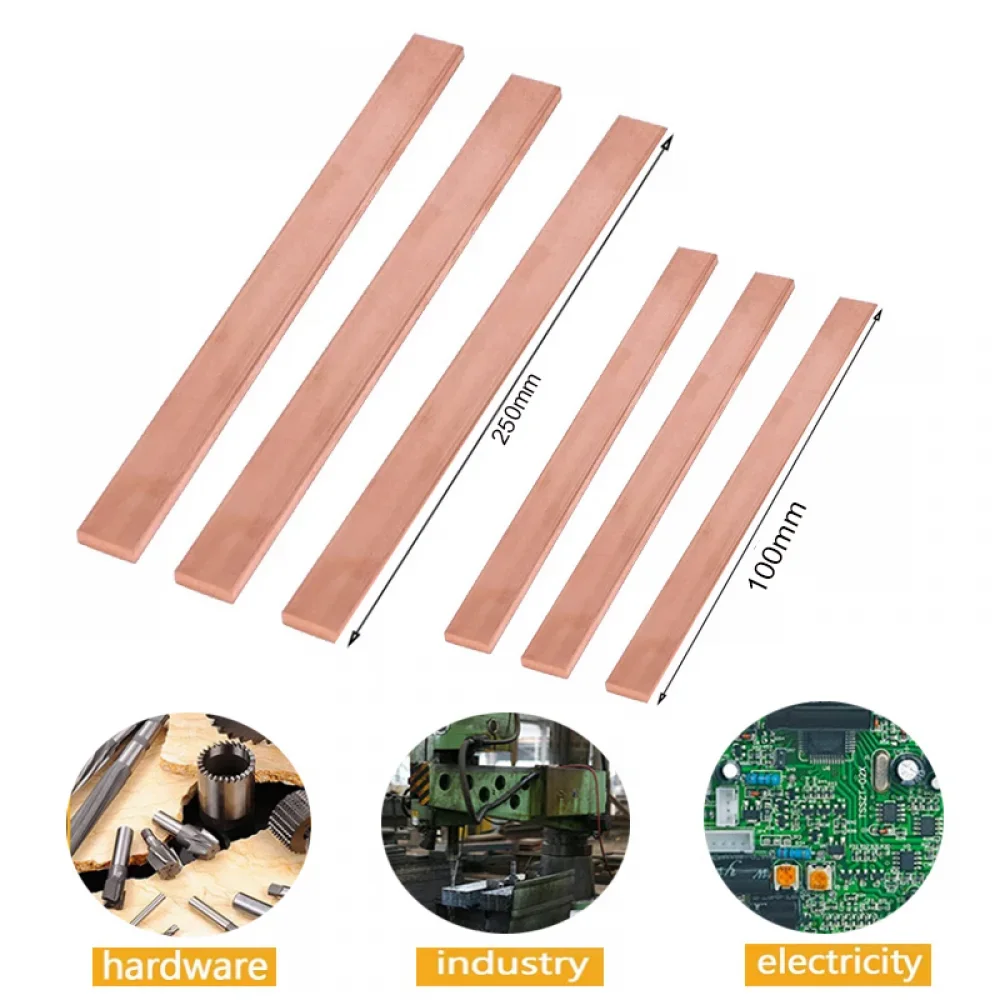 1pcs Length 100/250/500mm T2 Red Copperen Flat Bar Strip Pure Copperen Plate CNC DIY Material Thickness 1/1.5/2/3/4/5/6/10mm