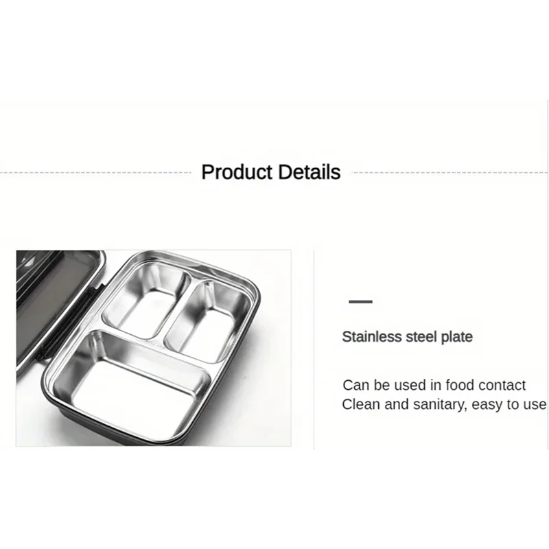 AAAN-Easy-Clean Container For Students & Office Workers,Leak-Proof Stainless Steel Lunch Box With 3 Compartments
