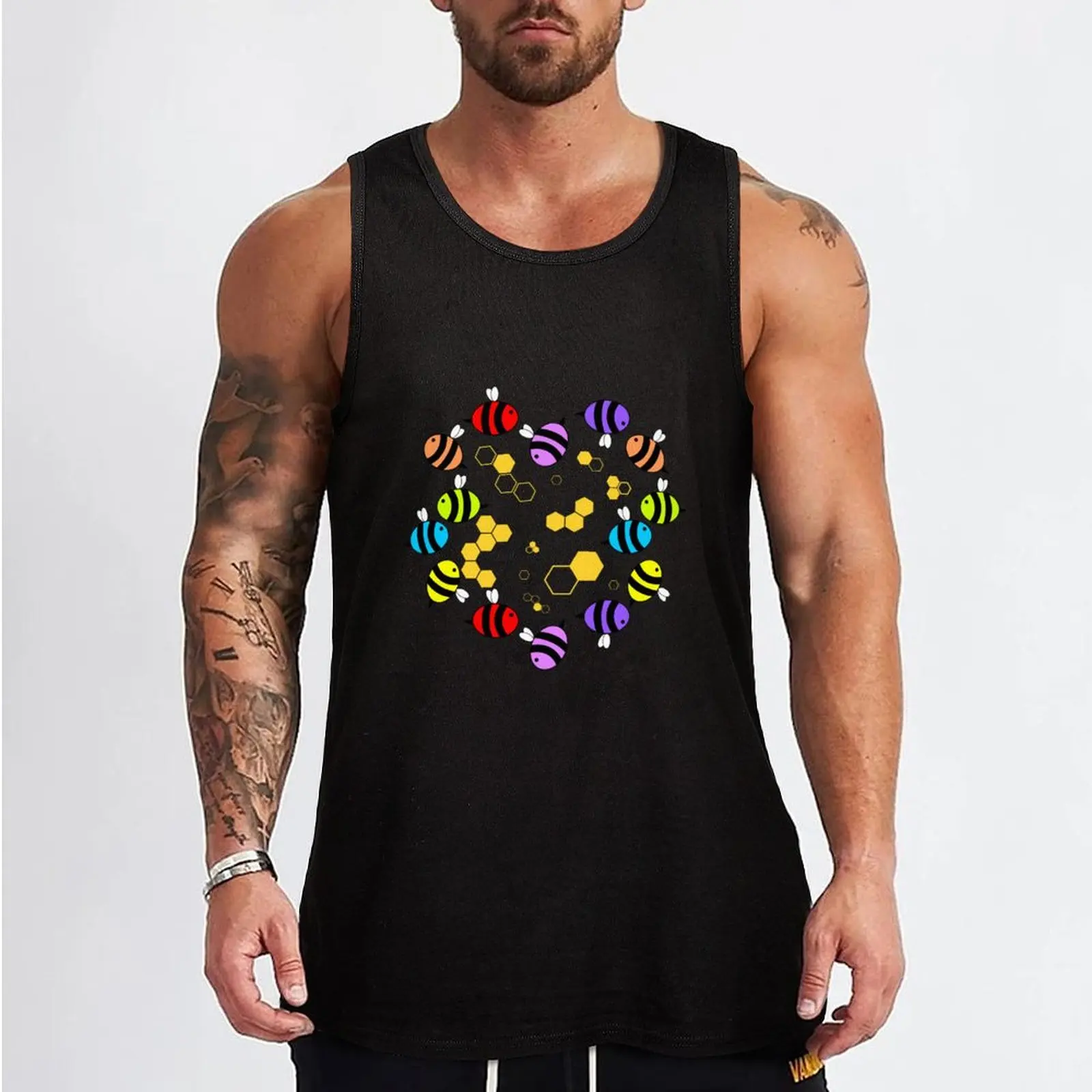 Rainbow Bee Pattern Tank Top sleeveless gym shirts male sports t-shirts for men