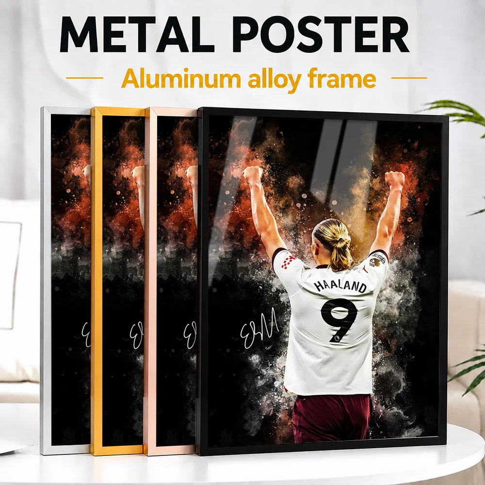 Erling Haaland Celebration Metal Poster With Aluminum Alloy Frame Customized Photographic Wall Art For Clubhouse Reception Area