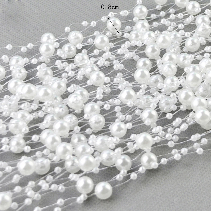 10M 3-8mm Beads Garland Pearl Strands Fish Chain Ribbon for Christmas Tree Wreath Gift Wrapping Decoration