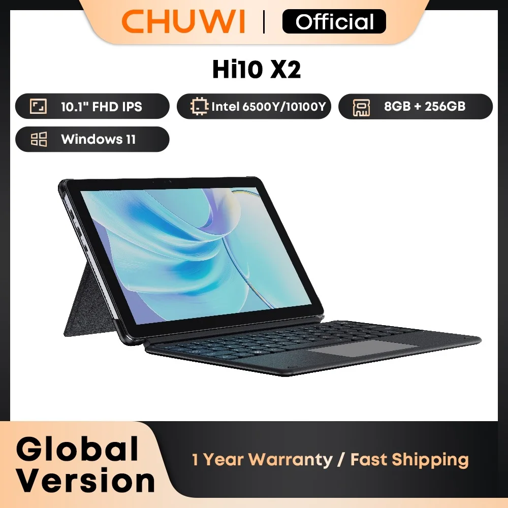 Tablet CHUWI Hi10 X1/X2, ekran FHD 10,1 cala, czterordzeniowy procesor N100/i3-10100Y, 8 GB RAM, 256 GB ROM, tablety z systemem Windows, tablet PC 2 w 1 — zdjęcie produktu 1