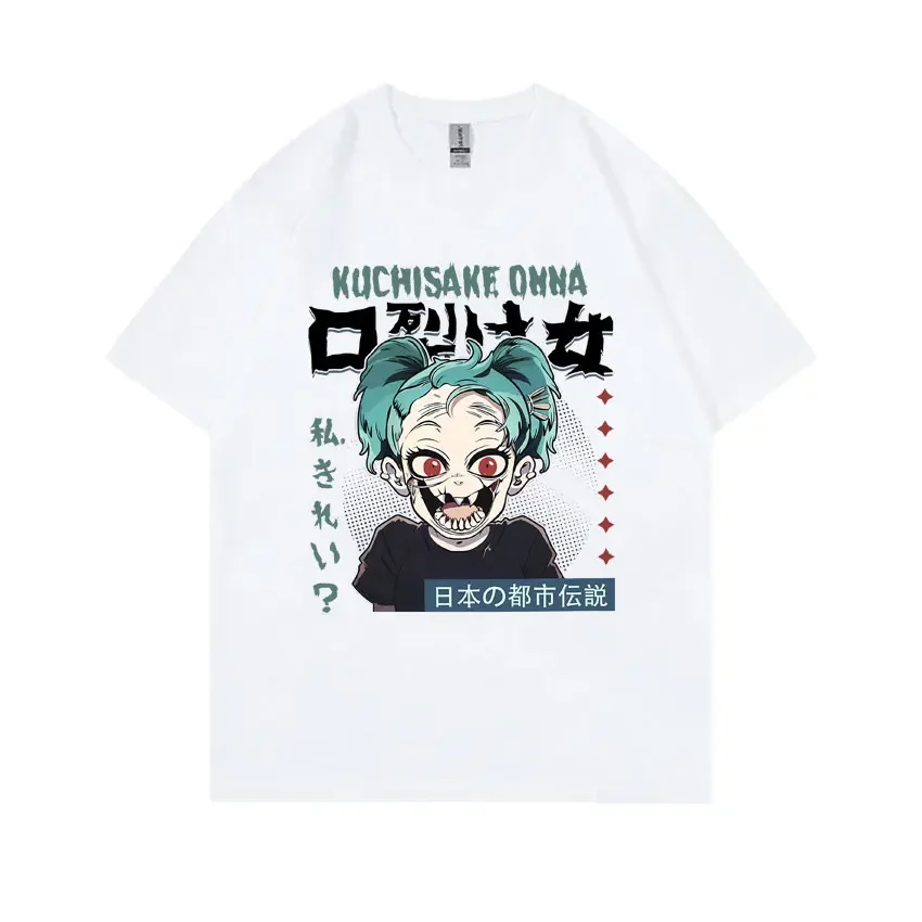 Vintage Kuchisake Onna Urban Japanese Legends Tshirt Men Women Y2k Horror The Slit Mouthed Woman Manga Casual Oversized T Shirts