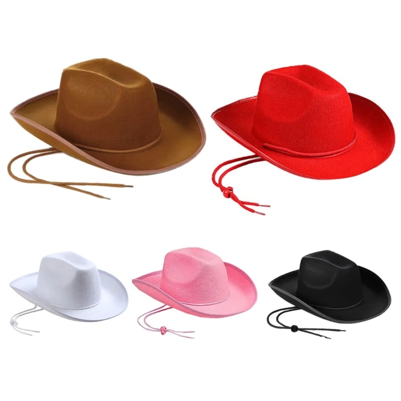 Vintage Fedora Hat Women Men Felt Ladies Cowboy Hats Party Solid Color Western Style Top Bonnet Men\'s Cosplay Hat