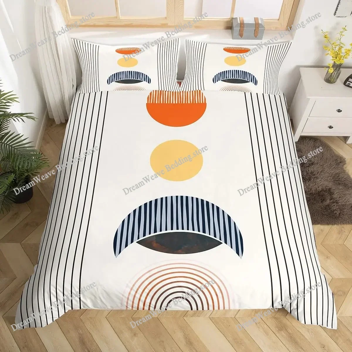 Bedding Decor Mid Century Modern Duvet Cover Set King Abstract Geometric Balance Shapes Rainbow Sun Circles Boho Comforter Cover