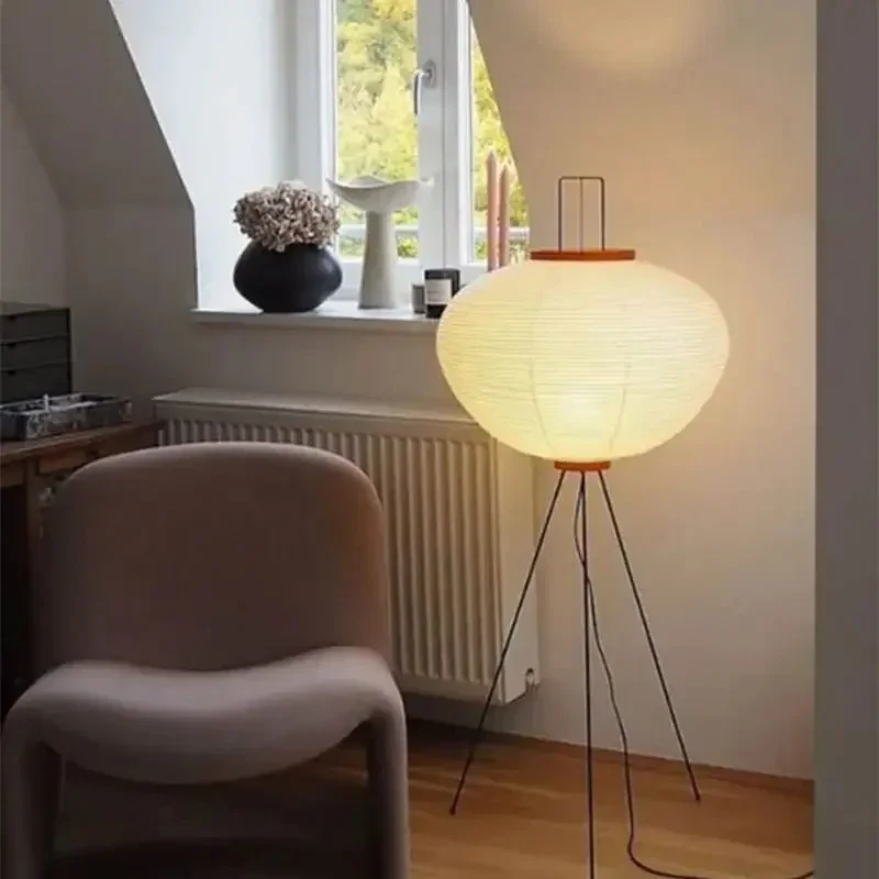 Noguchi Akari Rice Paper Floor Lamp Japanese Wabi Sabi Vintage Standing Light for Bedroom Living Room Bedside Classic Home Decor