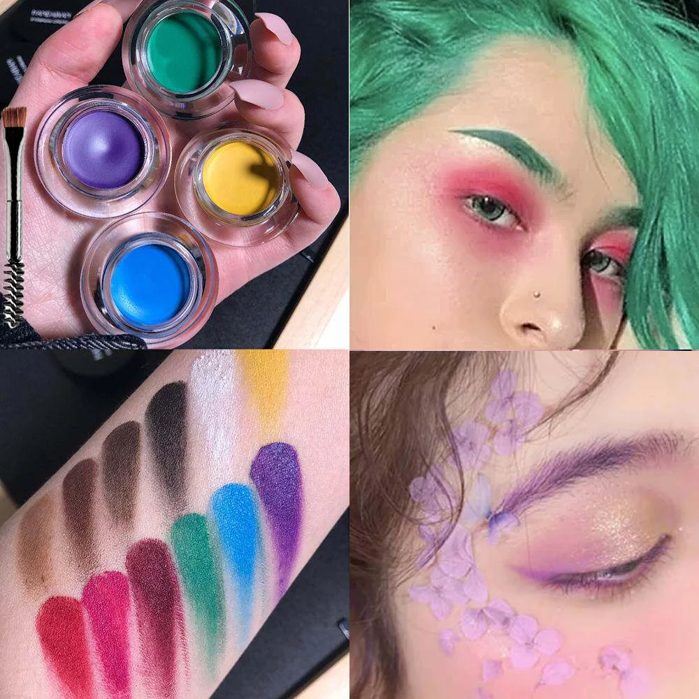 Colorful Cosplay Eyebrow Dye Cream Waterproof Eye Liner Painting Paste With Brow Brush White Red Green Purple Face Body Makeup