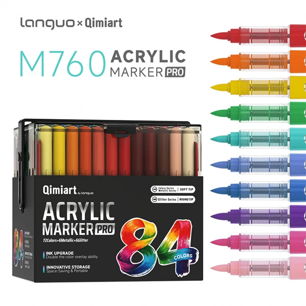 Acrylic Marker 84 Colors Soft Tip Paint Markers 720°Free Ball Design Large‑ink Art Marker For Rock Wood Canvas DIY Painting