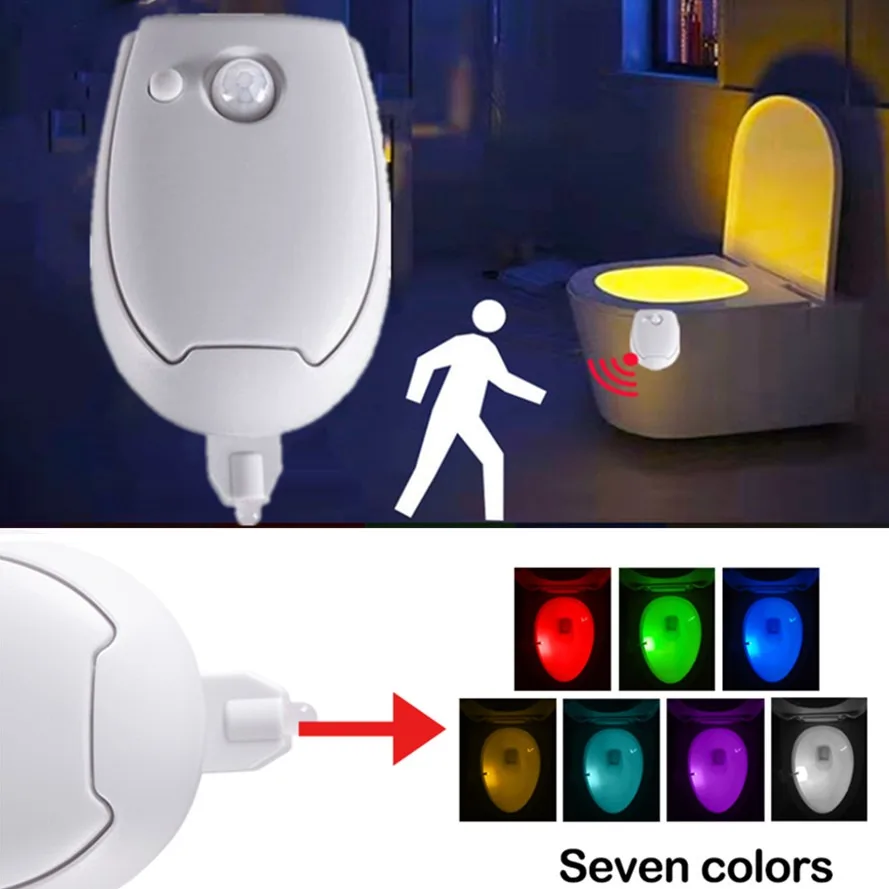 HHLZYH PIR Motion Sensor Lights Toilet Night Light LED Washroom Night Lamp 8 Colors Toilet Bowl Lighting For Bathroom Washroom