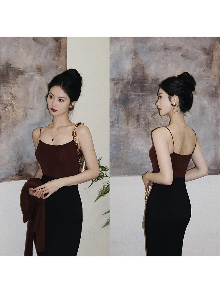 

TAIYANG Summer Thin Knitted Open Cardigan with Strap Sun Protection Two-Piece Set Small awl Outerwear Ladies' Faion