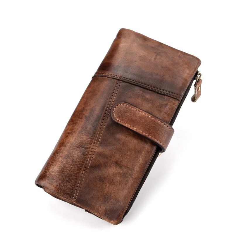 

Vintage Cowhide Purse Oil Wax Skin Long Wallet For Male Genuine Leather Notecase For Ladies Multi-card Splicing Wallet