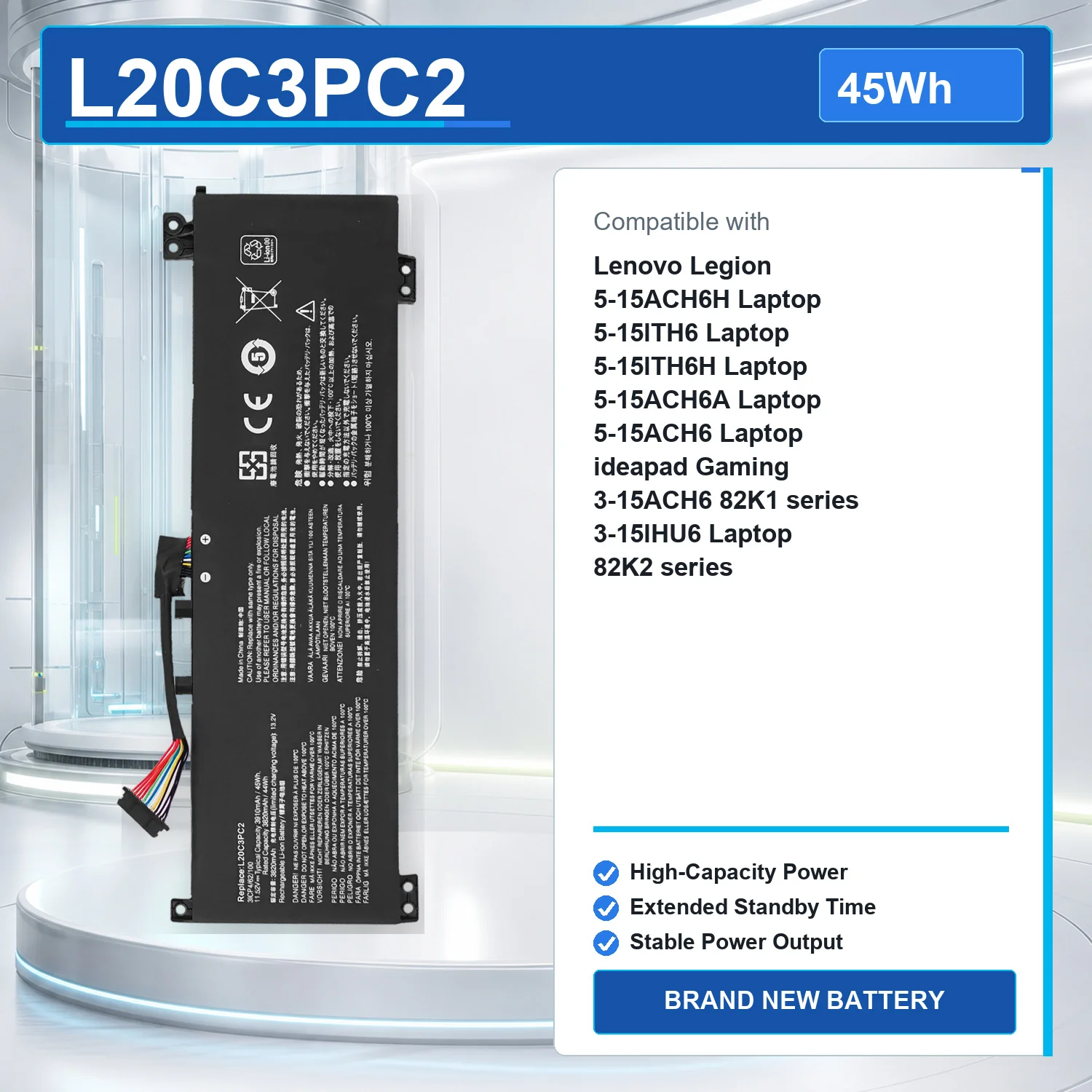 L20C3PC2 45Wh 11.52V Laptop Battery For Lenovo Legion 5 5-15ACH6 5-15ITH6 IdeaPad Gaming 3 3-15ACH6 3-15IHU6 L20M3PC2