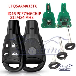 Sunshine 315/433Mhz ID 46 Chip Smart Remote Car Key For SAAB 93 95 9-3 9-5 WF 2003-2010 LTQSAAM433TX Replacement Soft Rubber Pad