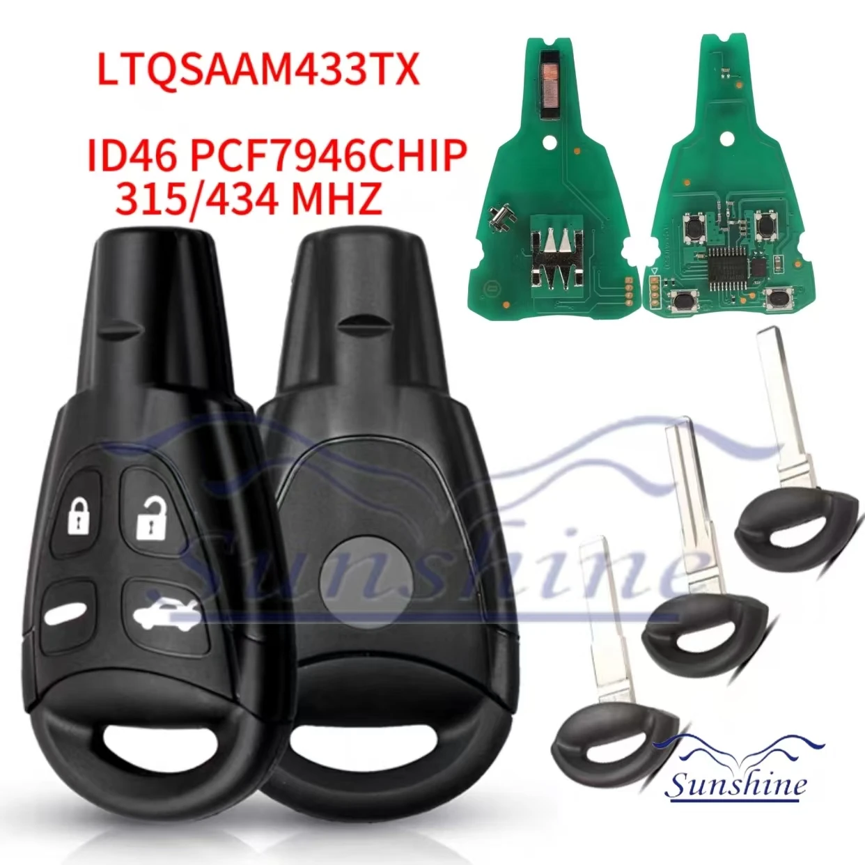 Sunshine 315/433Mhz ID 46 Chip Smart Remote Car Key For SAAB 93 95 9-3 9-5 WF 2003-2010 LTQSAAM433TX Replacement Soft Rubber Pad