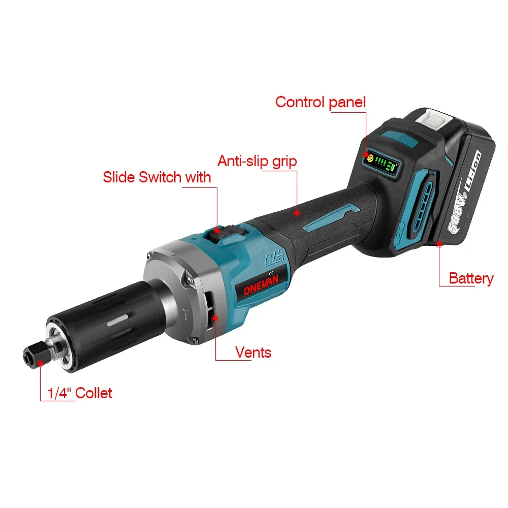 ONEVAN 35000RPM Brushless Electric Die Grinder 2000W Cordless 4 Gears Adjustment Polishing Rotary Tool For Makita 18v Battery