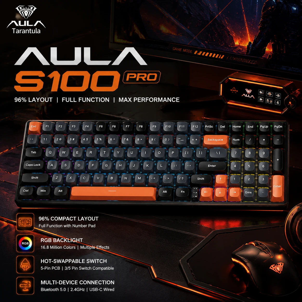 aula-s100pro-98-layout-tri-mode-hot-swappable-mechanical-keyboard-rgb-pbt-keycaps-wireless-gaming-keyboard