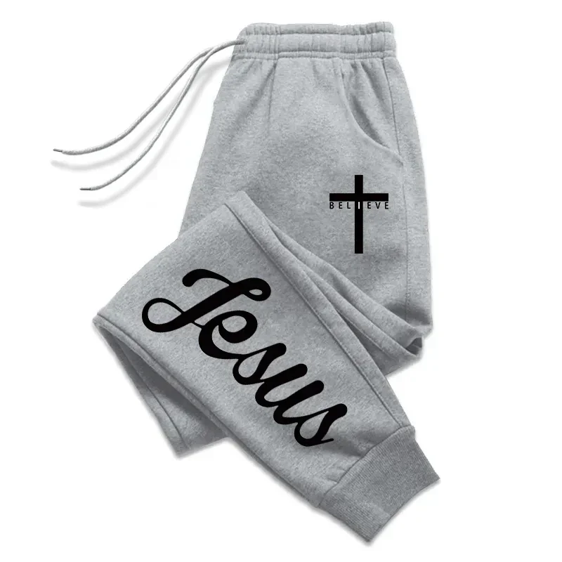 

Jesus Cross Men's Sweatpants Solid Color Drawstring Long Pants Male All Season Daily Casual Sports Fitness Versatile Trousers