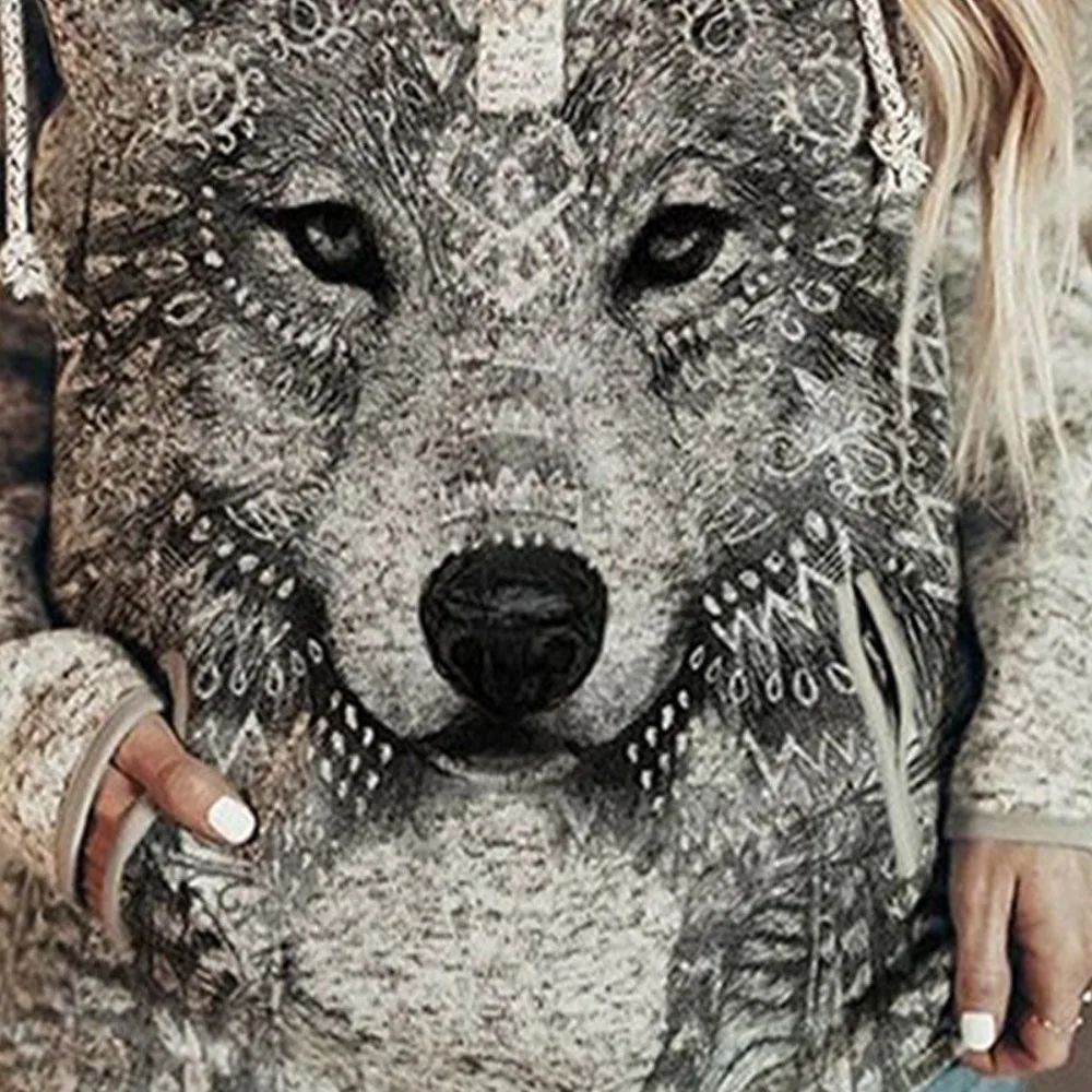 Wolf Hoodie Women Autumn Fashion Oversized Hoodies Vintage Sweats Girls Coat Women Sweatshirt Coat Hooded Pullover Owl Tracksuit