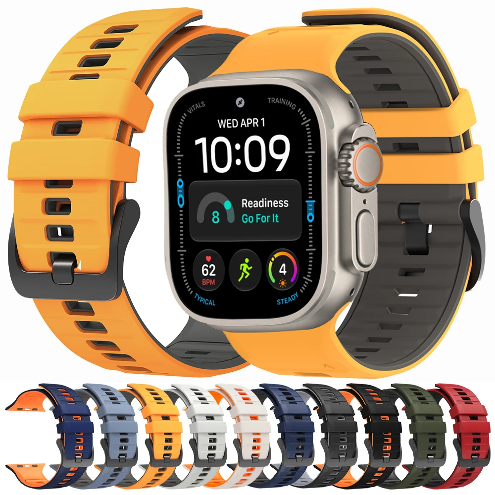 Two-tone Silicone Strap For Apple Watch Ultra 2 3 4 49mm Wristband For iWatch SE 5 6 7 8 9 10 11 12 46mm 44mm 45mm Band Bracelet