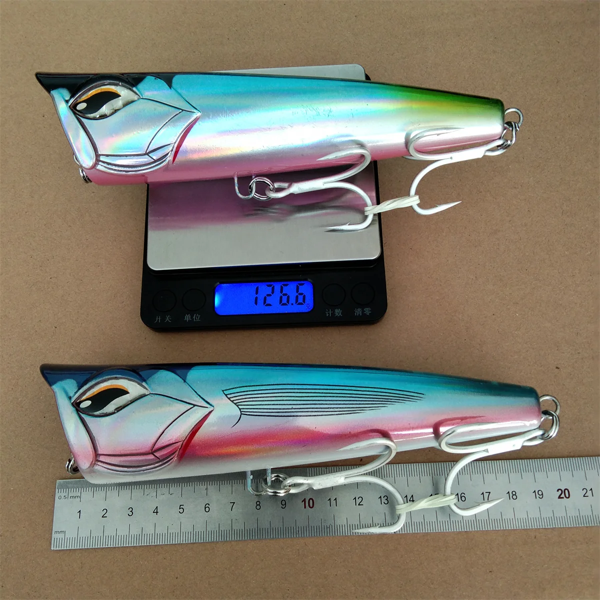 Noeby 3pcs 19cm 129g Popper Fishing Lure Topwater Popper Artificial Hard Bait  for Heavy Sea GT Tuna Big Game Fishing Lure