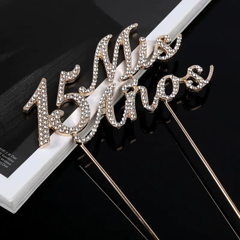 Sparkling Bling Number 15 Mis Anos Letters Cake for Rhinestone Alloy Cupc