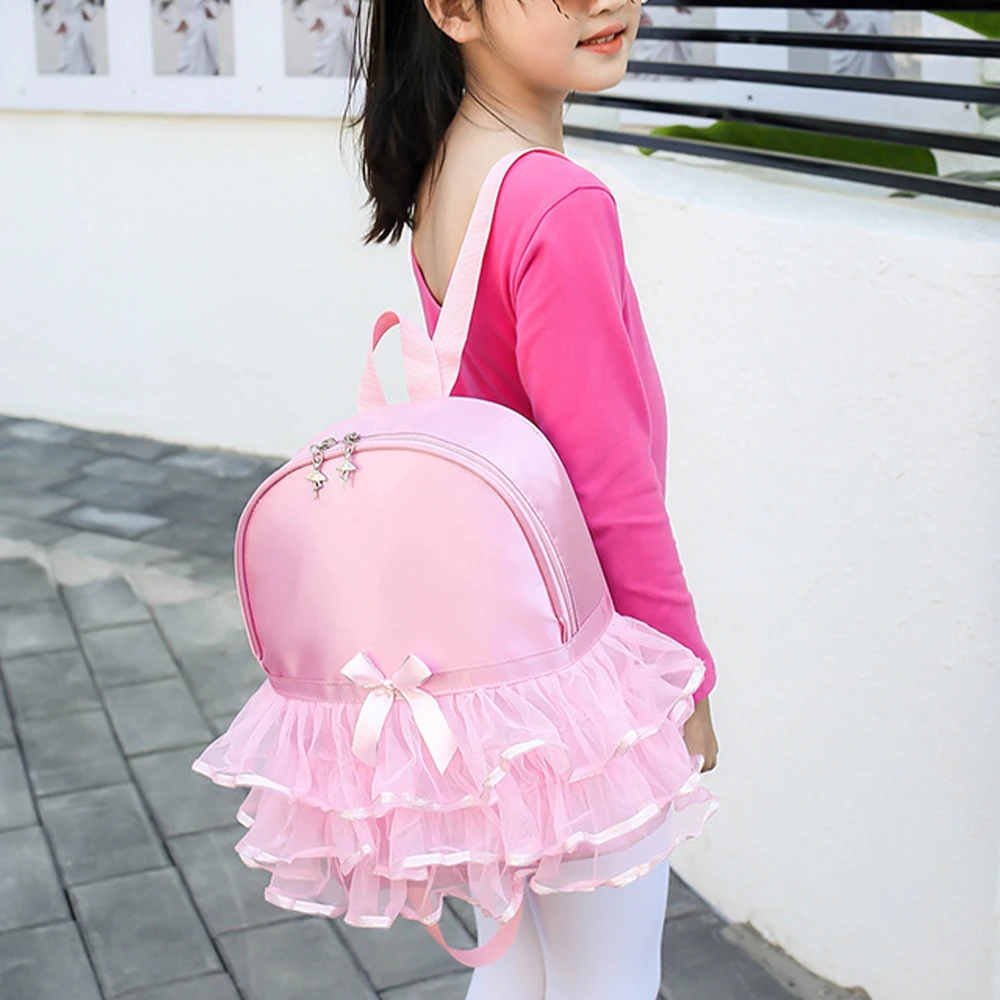 Syzm adorável rosa menina mochila fantástico ballet gaze saia decoração dança das crianças ombros saco menina mochila