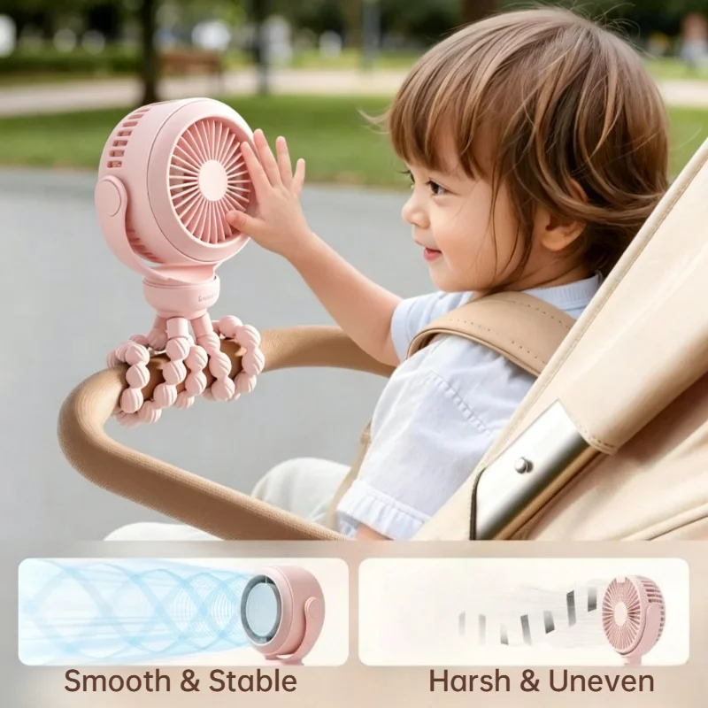 2500mAh Portable Stroller Fan, 5-speed Rechargeable Personal Mini Clip Fan, Baby Travel Essentials for Baby Stroller,Car Seat