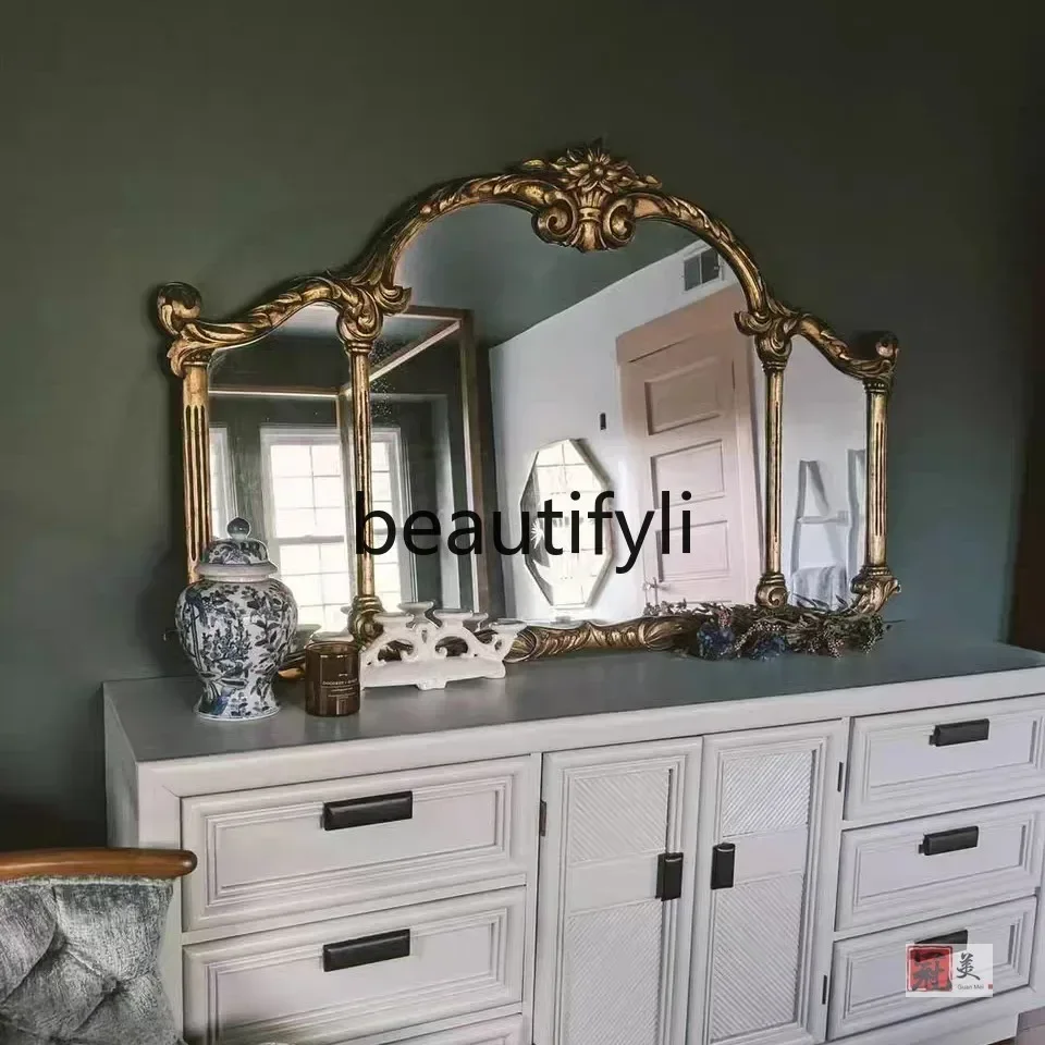 SS S7486 French retro carved three-sided mirror dresser desktop makeup wall hanging dressing mirror fireplace decorative mirror