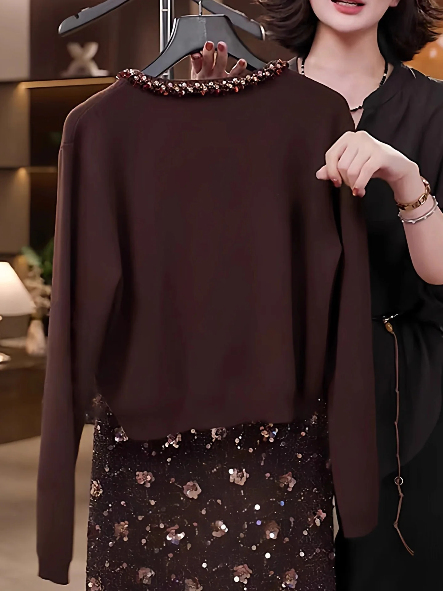 엘레 티엔드 롱 스웨터 니트 스웨터 라운드 넥 디자인 센세이션 장식 캐주얼 겨울 상의 피부 친화적인 울...